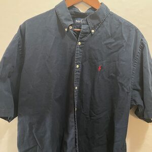 Ralph Lauren Shirt Men's XL Navy Blue Short Sleeve Button Down Pony Preppy